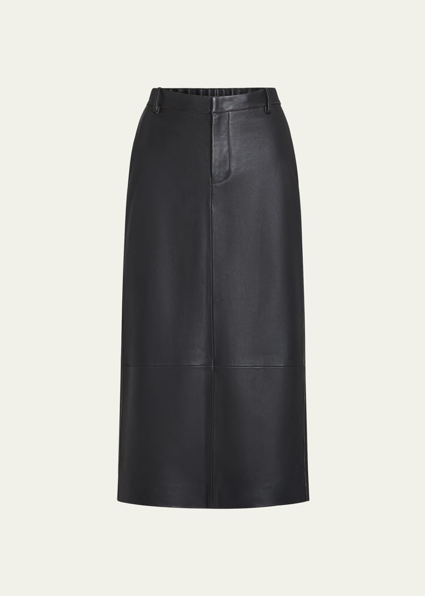Vince Mid-Rise Flared Leather Midi Skirt