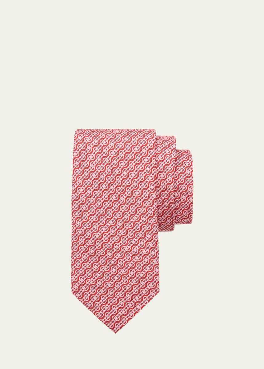 Ferragamo Men's Gancini Stripe Silk Tie