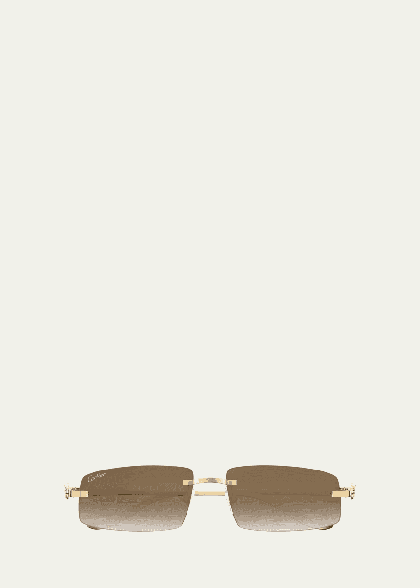 Cartier Panther Rimless Rectangle Metal Sunglasses