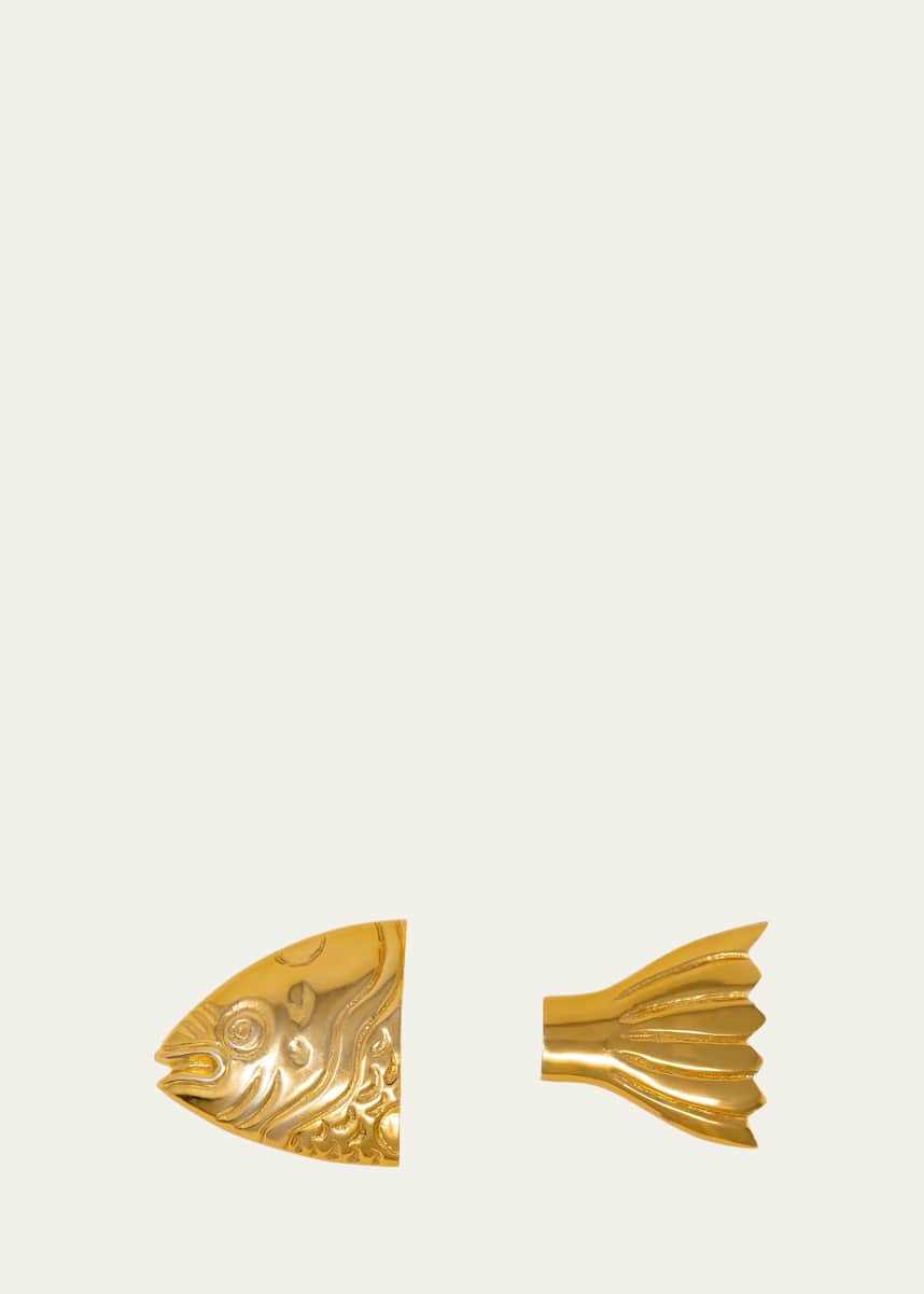 Peter Callahan Gold Metal Fish Head and Fish Tail Server 2-Piece Set