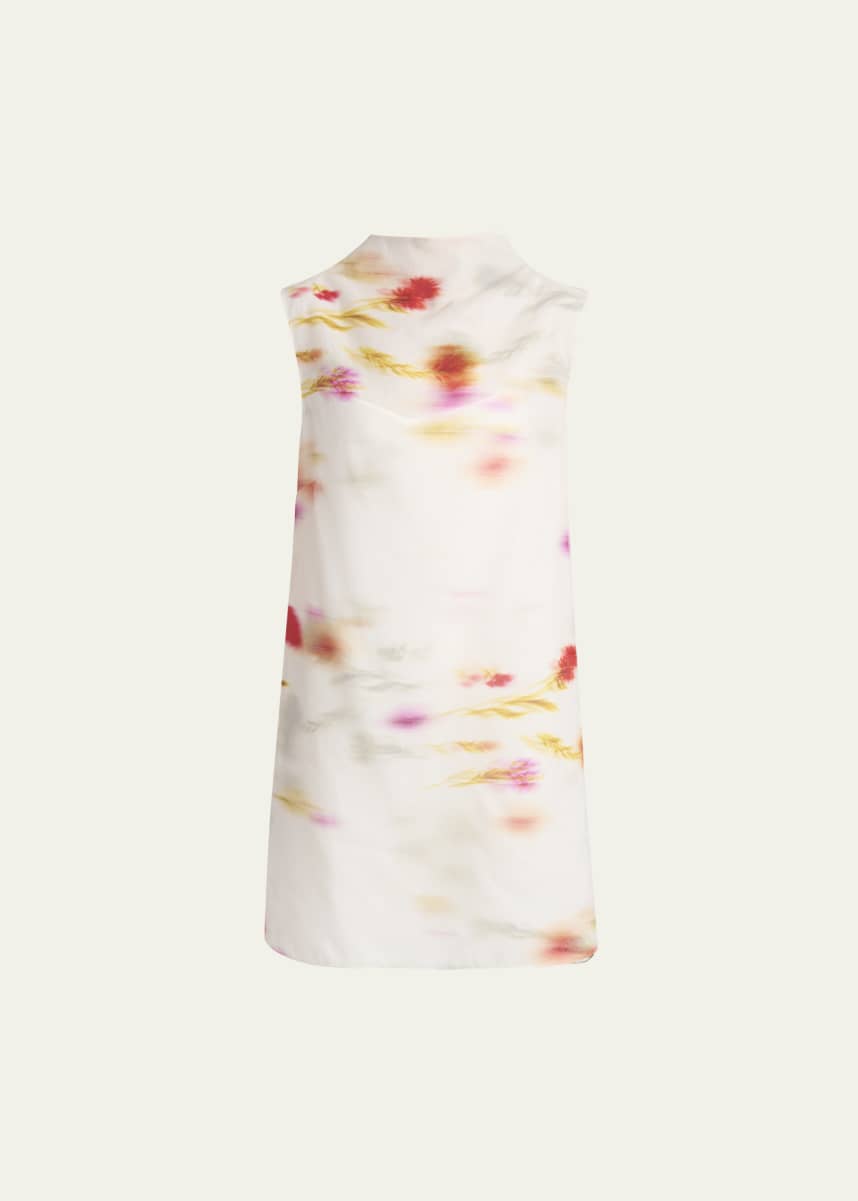 Ferragamo Blossom Flower Organdy Funnel-Neck Mini Dress