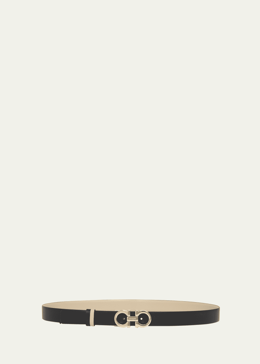 Ferragamo Mediterranean Gancini Leather Skinny Belt