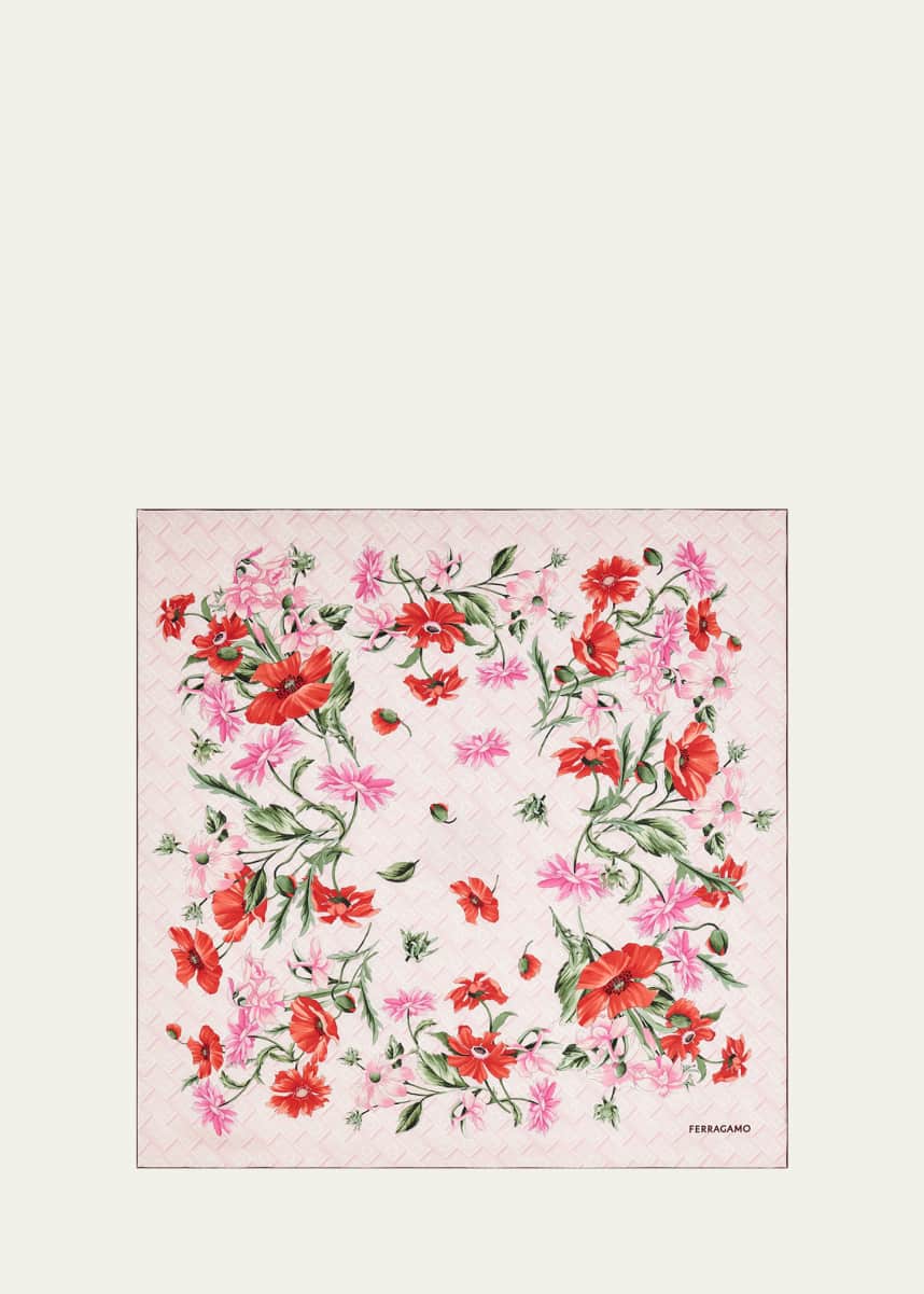 Ferragamo Monoflow Floral-Print Satin Scarf