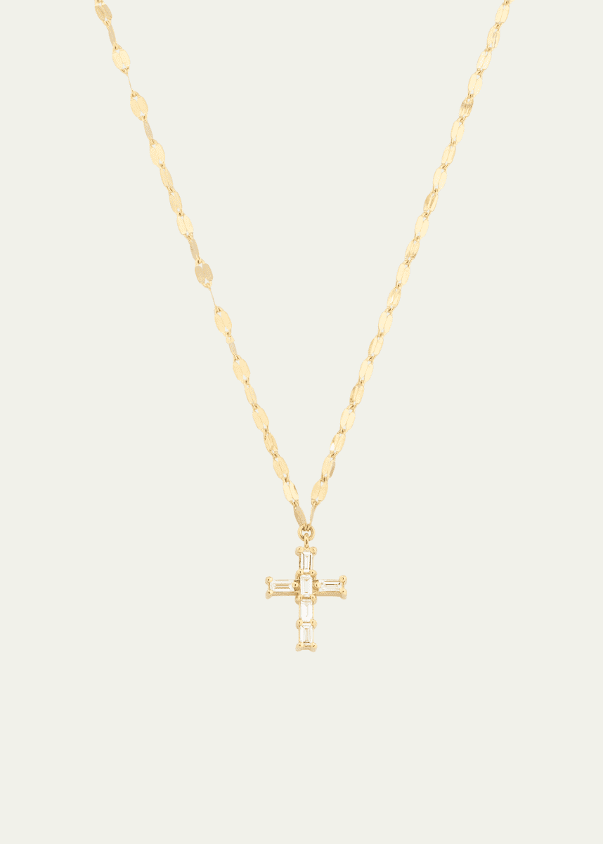 Lana 14K Yellow Gold Baguette Diamond Mini Cross Pendant Necklace