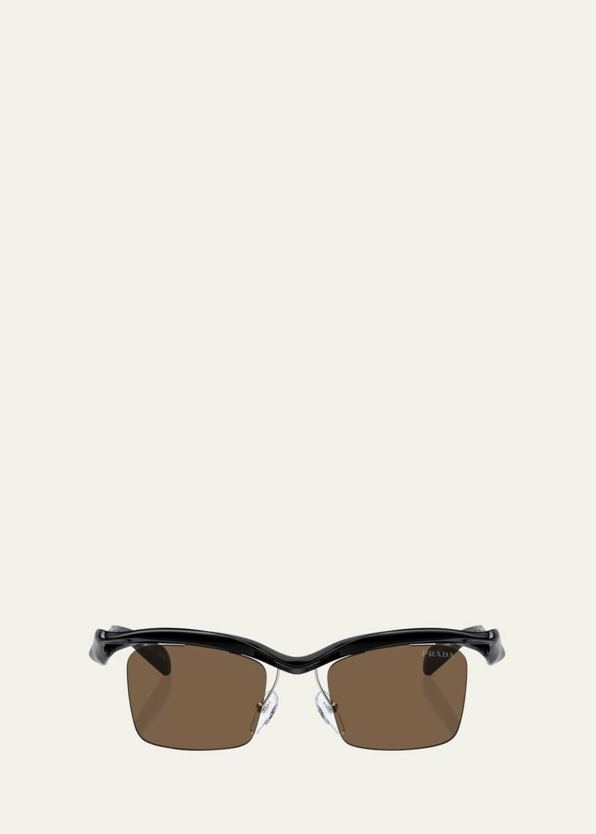 Prada Rectangle Semi-Rimless Plastic Sunglasses
