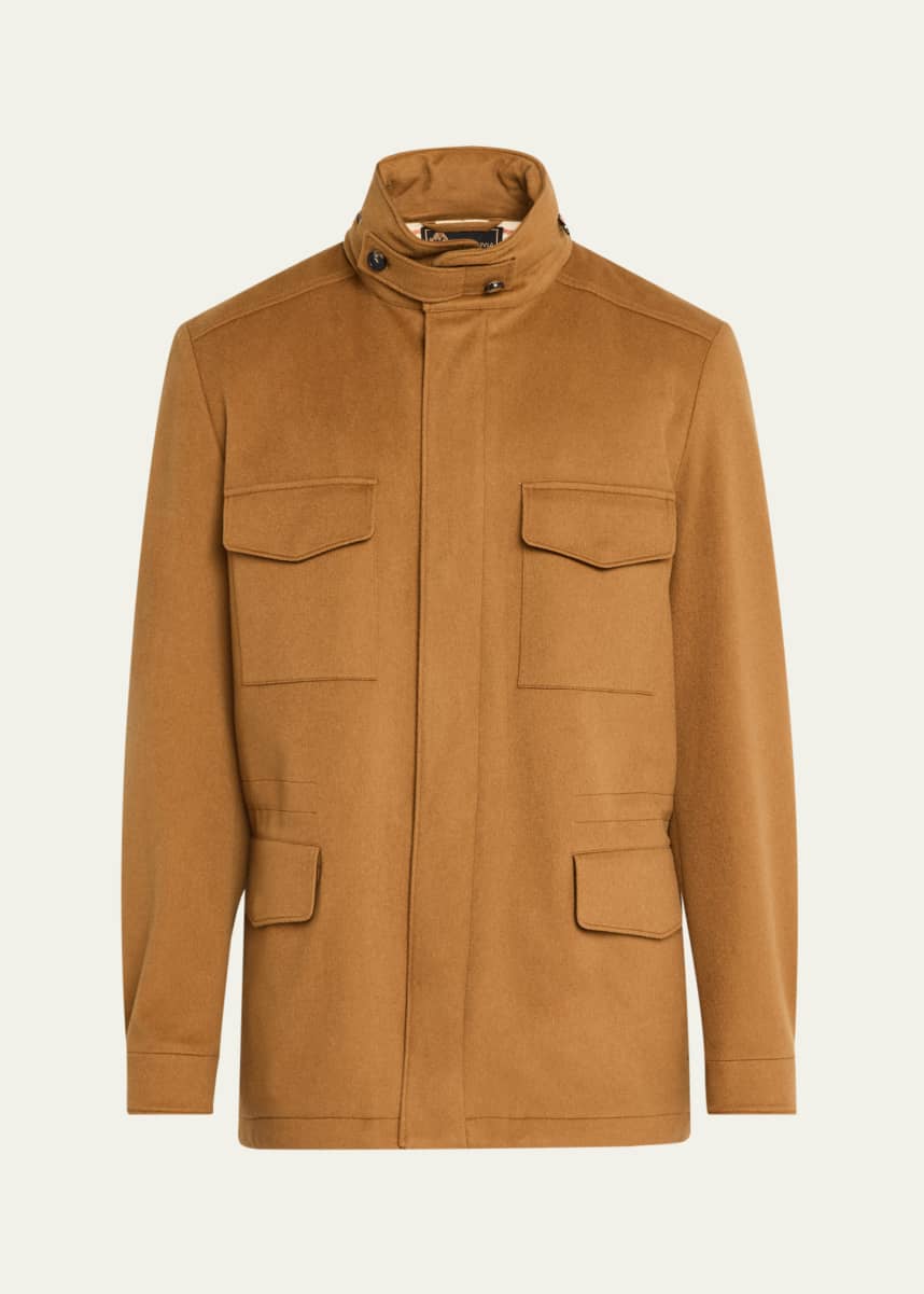 Loro Piana Men's Vicuna Wool Full-Zip Field Jacket