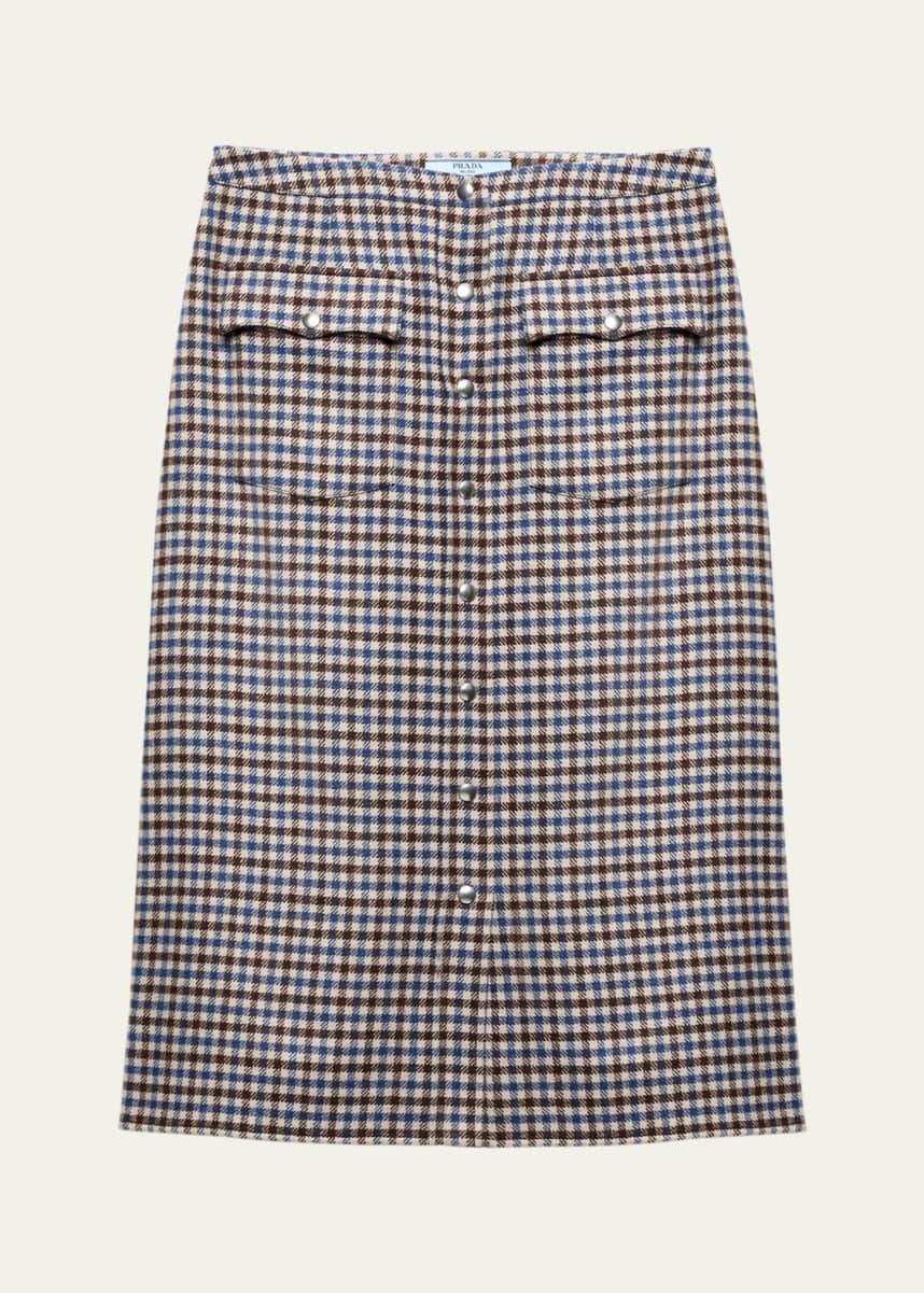 Prada Quadretto Wool Midi Skirt