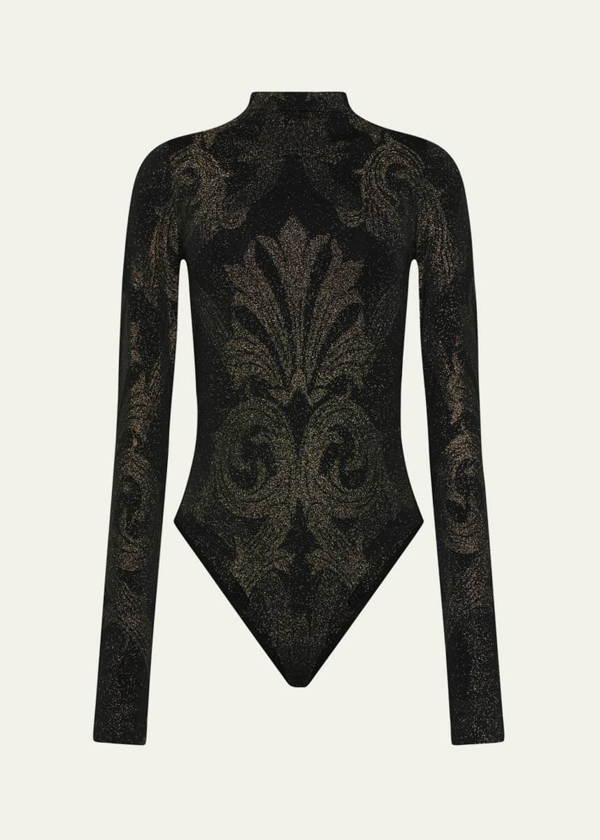 ETRO x Wolford x Etro Mock-Neck Metallic Jacquard Bodysuit