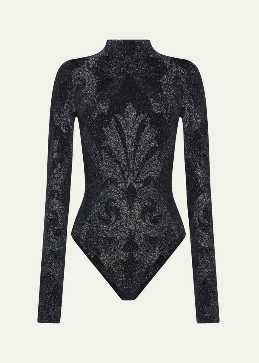 ETRO x Wolford x Etro Mock-Neck Metallic Jacquard Bodysuit