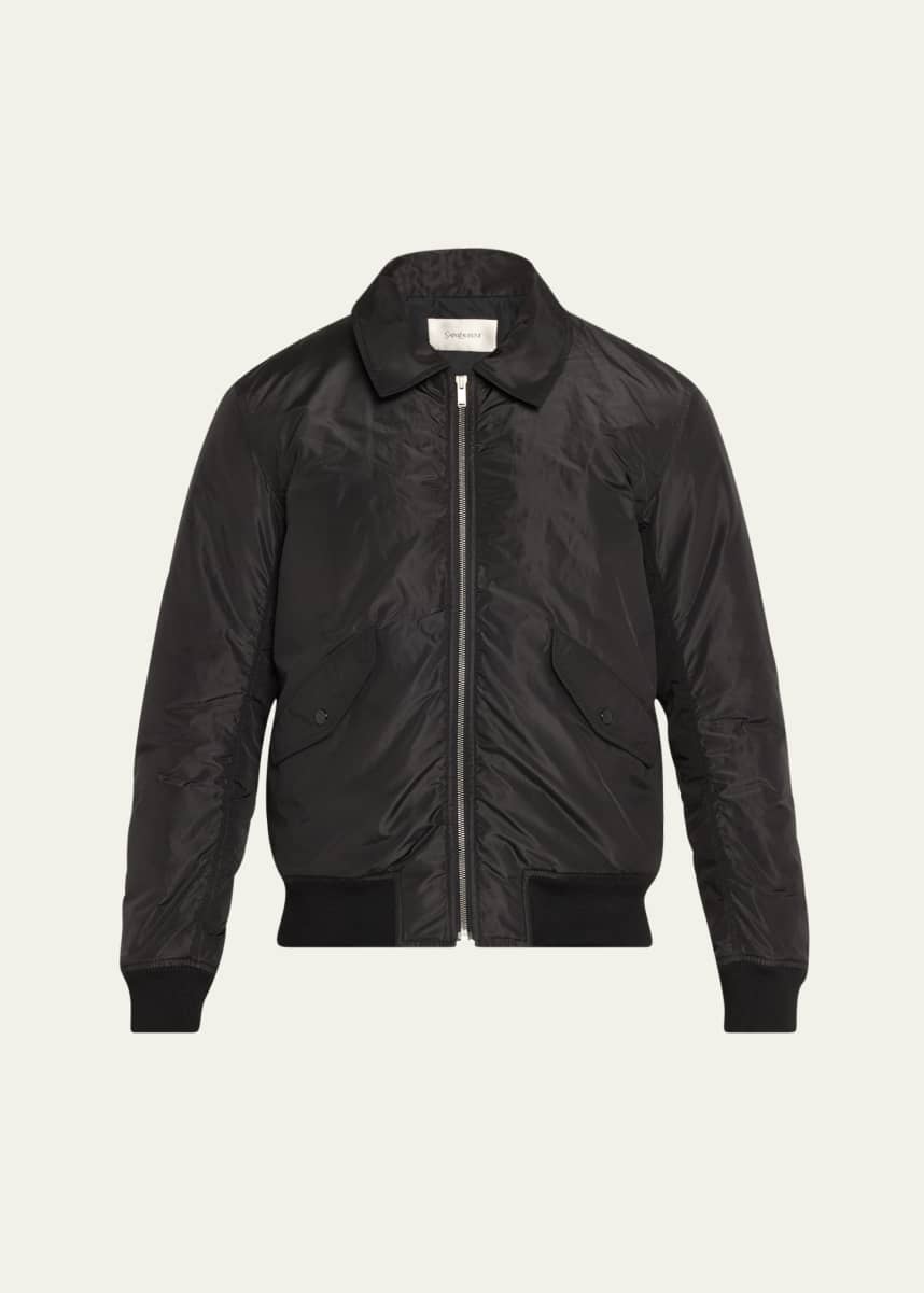 Saint Laurent Men's Taffeta Shirt-Collar Bomber Jacket
