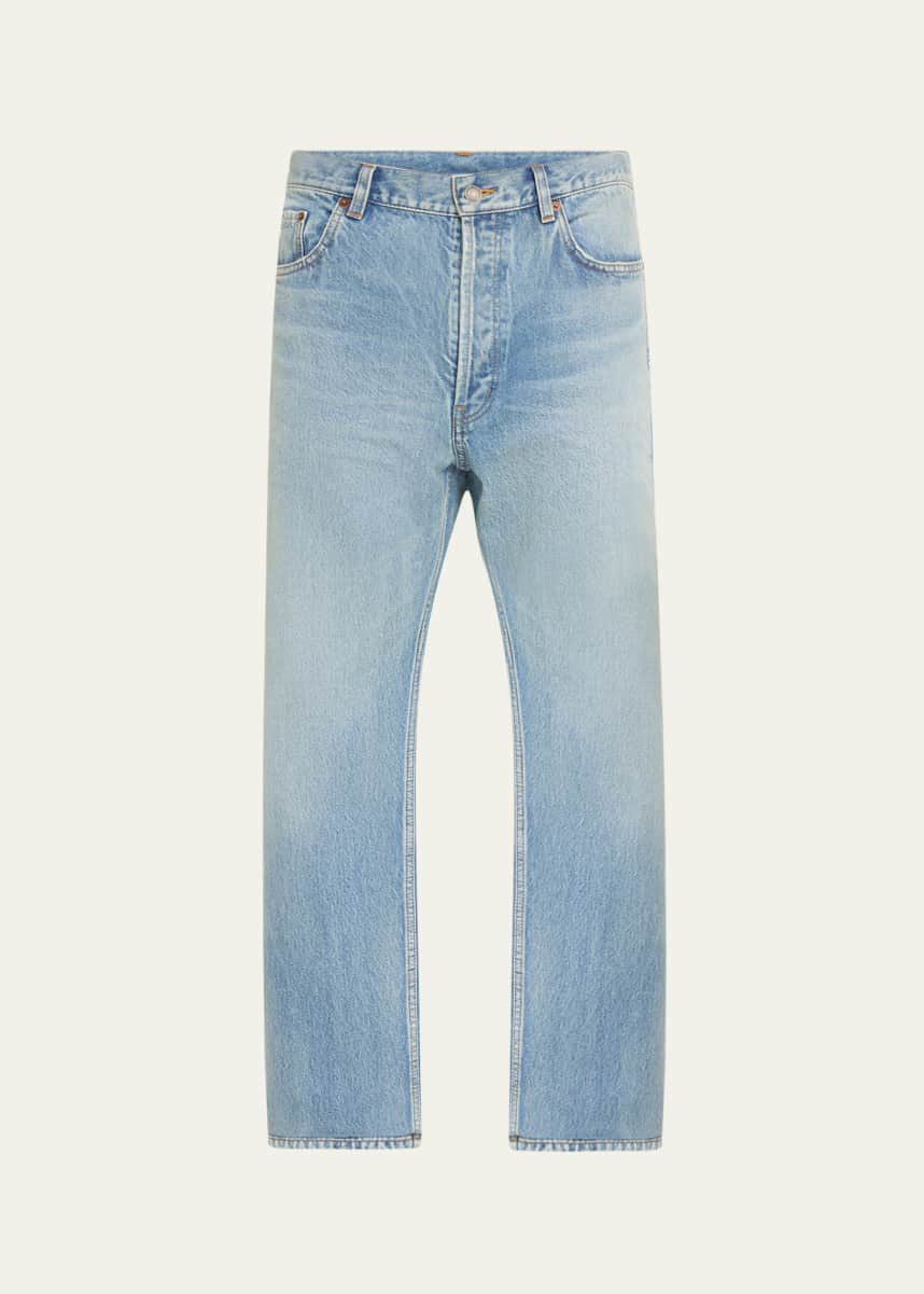 Saint Laurent Men's Aged Denim Straight-Leg Jeans