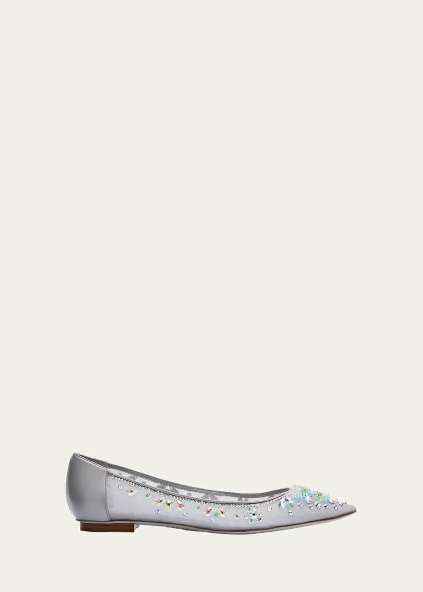 Rene Caovilla Crystal Embellished Mesh Ballerina Flats