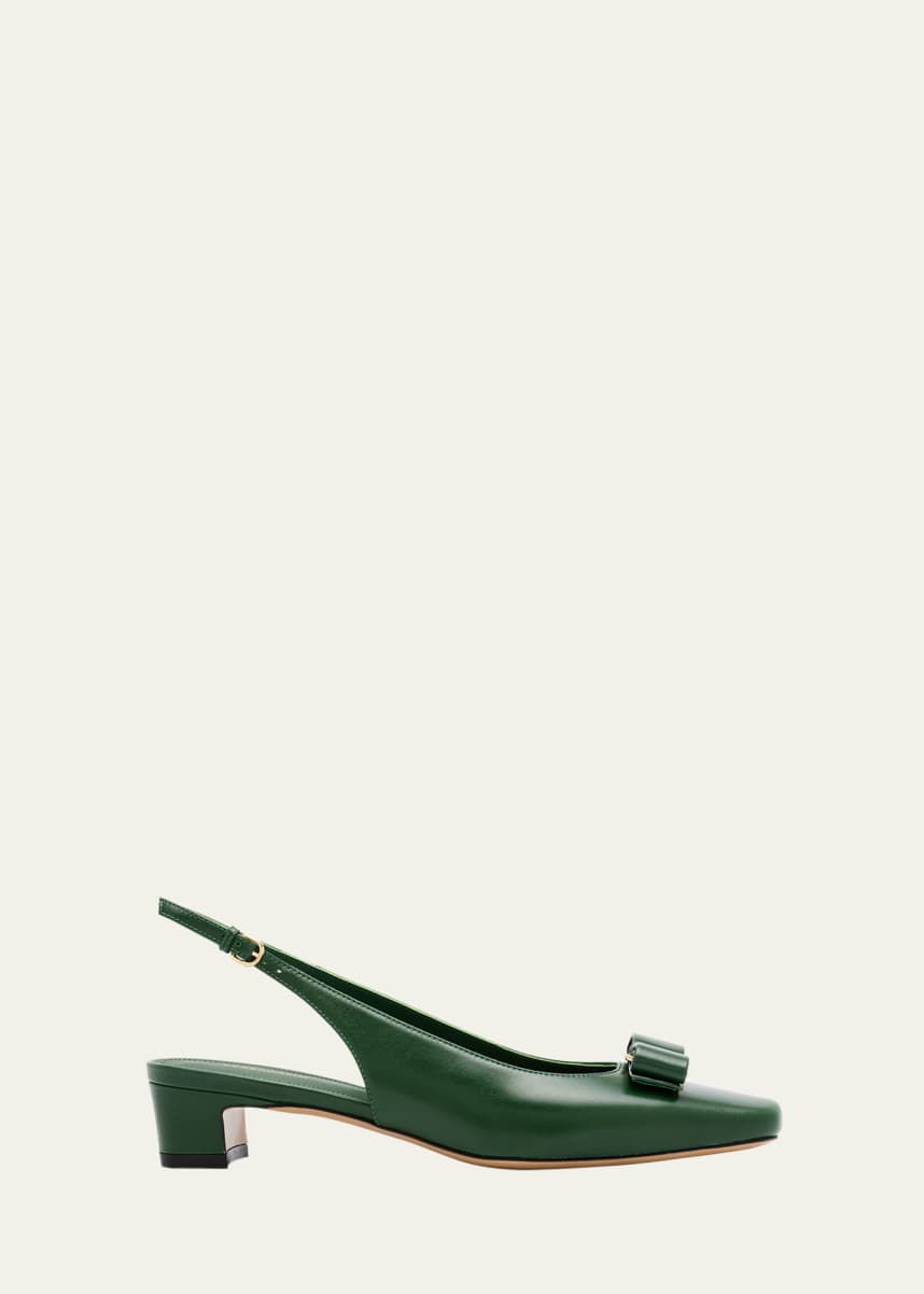 Ferragamo Rivada Leather Bow Slingback Pumps