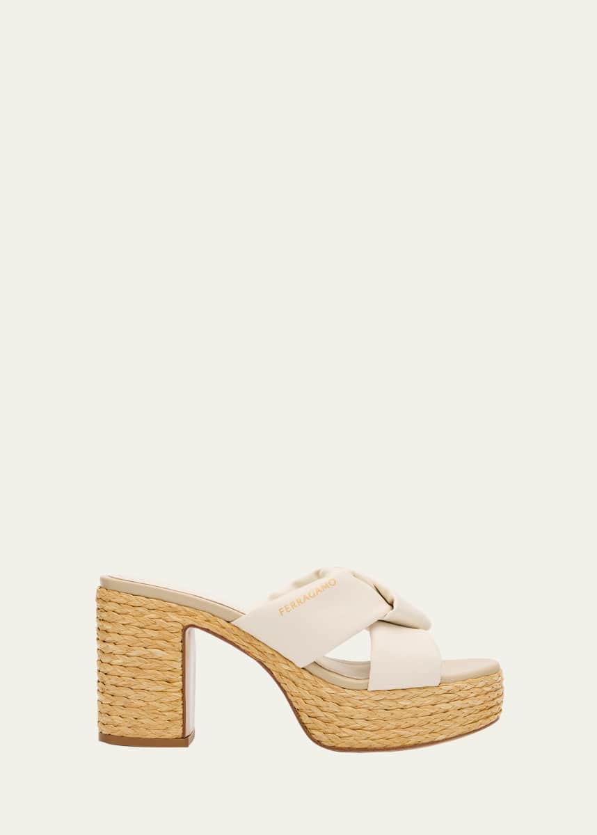 Ferragamo Douglas Padded Leather Espadrille Platform Sandals