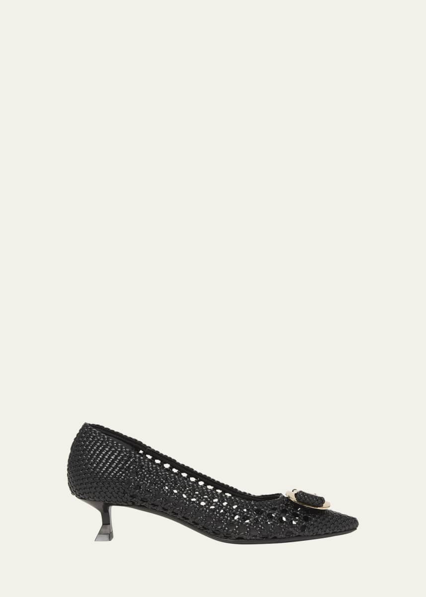 Ferragamo Zelma Woven Leather Buckle Pumps