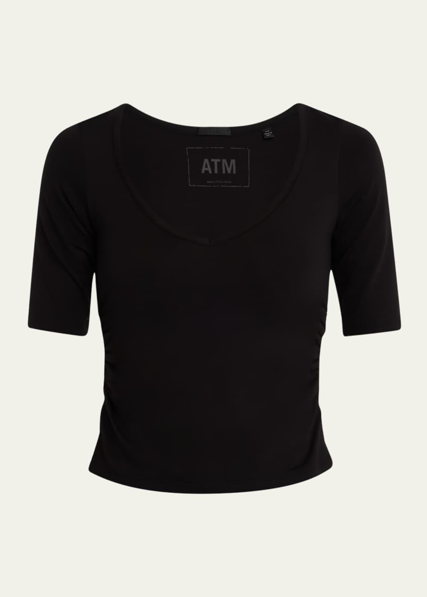 ATM Anthony Thomas Melillo Pima Cotton Elbow Sleeve V-Neck Tee