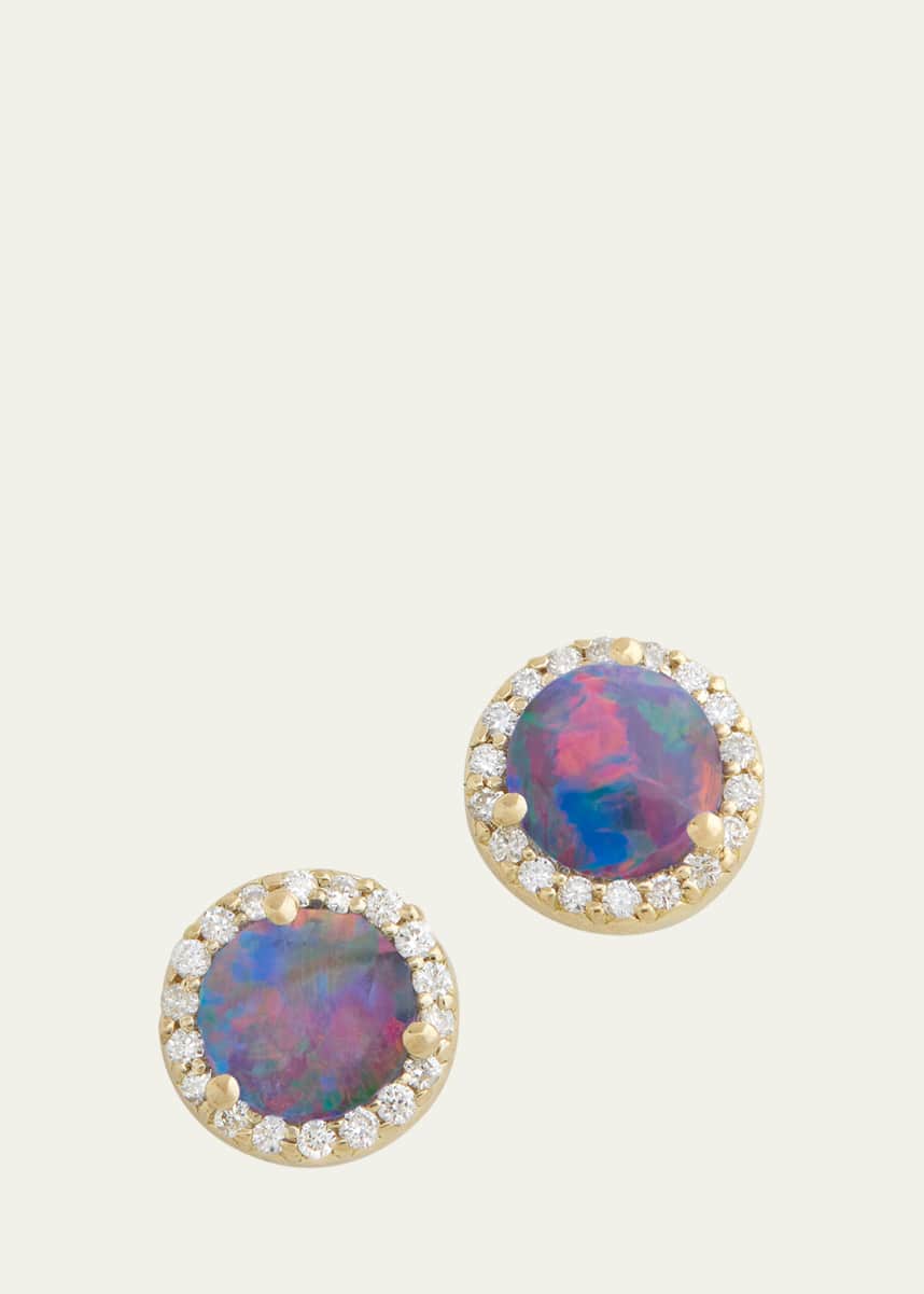 Jamie Wolf 18K Yellow Gold Opal Stud Earrings with Blackened Diamond Edge