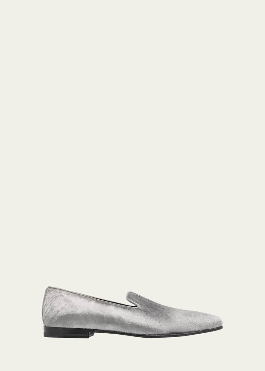Manolo Blahnik Men's Mario Silver Calf Hair Loafers