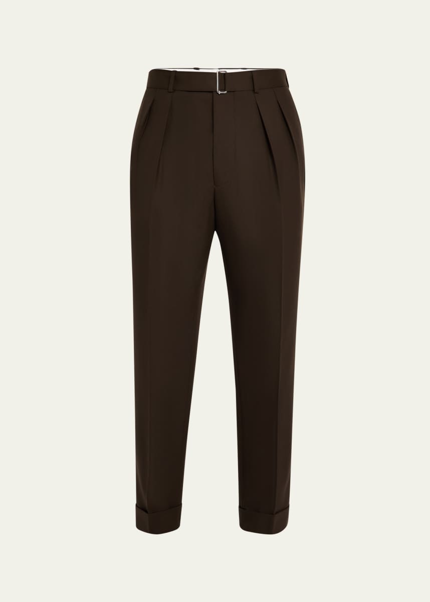 Officine Generale Men's Pleated Wool Pants with Self Belt