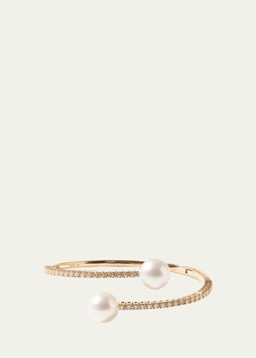 Mizuki 18K Yellow Gold Double South Sea Pearl and Diamond Cuff Bracelet