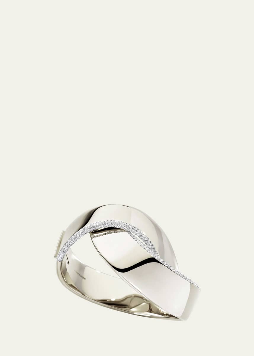 Vhernier Abbraccio 18K White Gold Demi Pave Bangle, 15.5cm