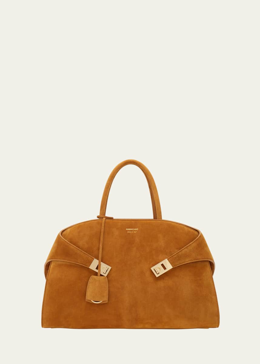 Ferragamo Medium Hug Suede Top-Handle Bag