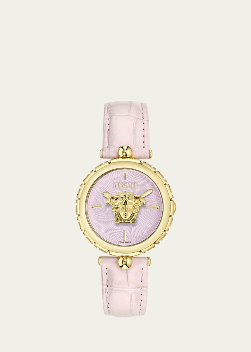 Versace 38mm Medusa Heritage Watch with Leather Strap, Pink