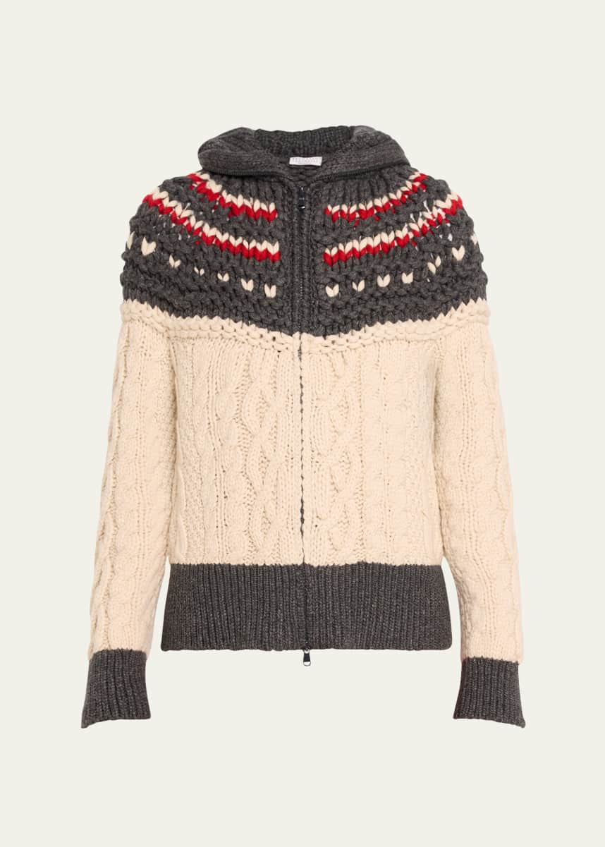 Brunello Cucinelli High Mountain Fairisle Cashmere Zip-Up Cardigan