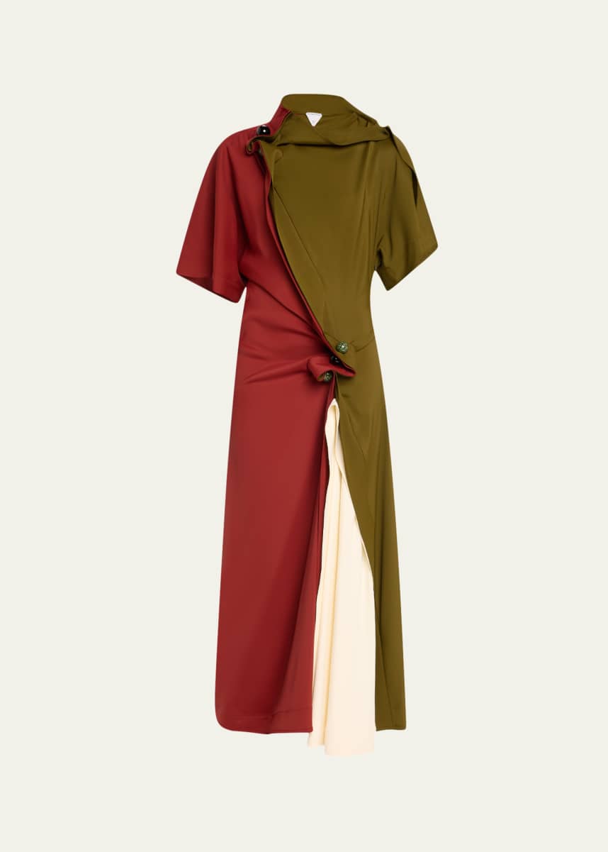 Bottega Veneta Colorblock Fluid Stretch Viscose Piercing Dress