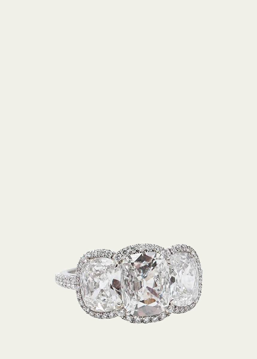 Bayco 18K White Gold 3-Stone Antique Cushion-Cut Diamond Ring