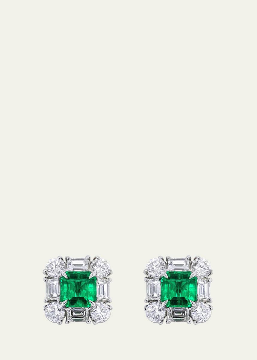 Bayco Emerald and Diamond Stud Earrings