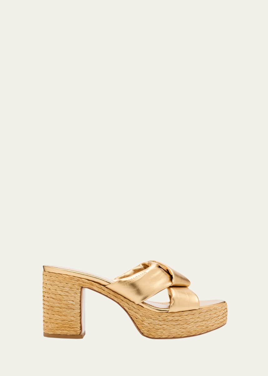Ferragamo Douglas Metallic Espadrille Platform Sandals