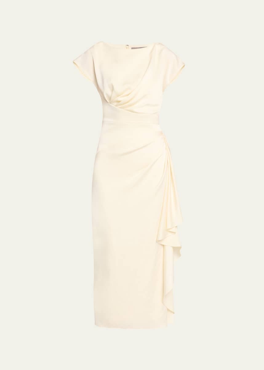 Lela Rose Florence Draped Short-Sleeve Midi Dress