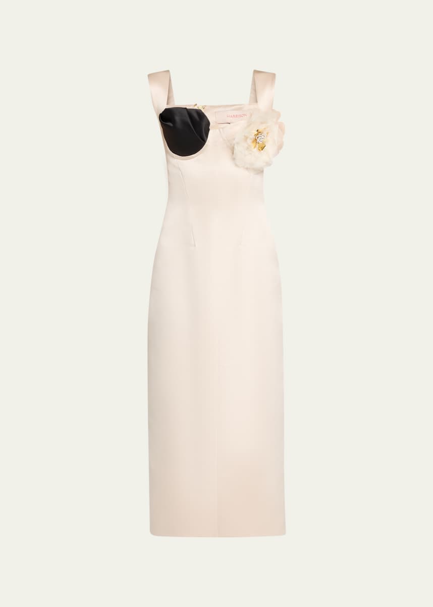 HARBISON Flora Hera Floral Applique Midi Dress