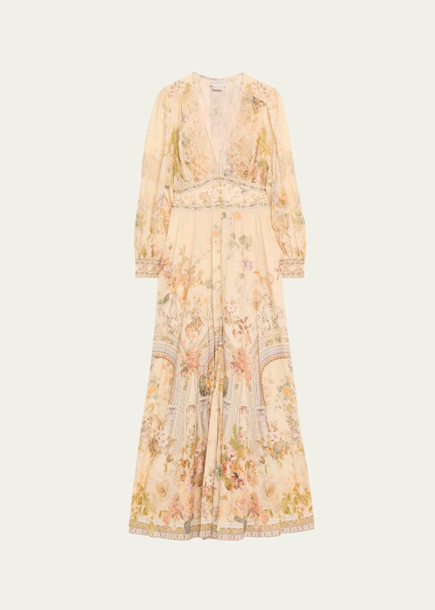 Camilla Adorned in Antiquity Button-Front Maxi Dress
