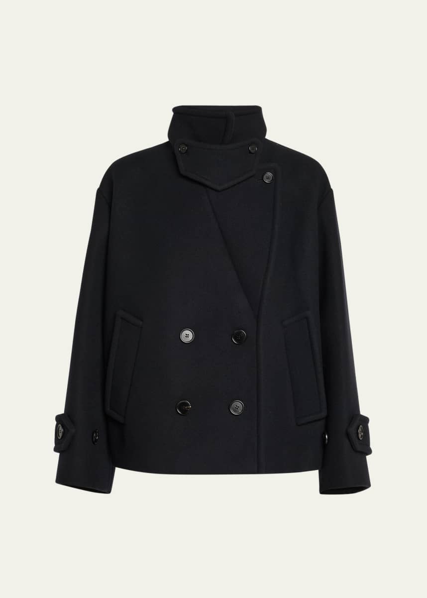 Chloe Double-Breasted Soft Wool Pea Coat