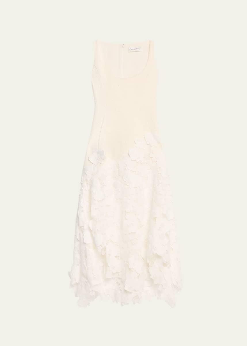 Oscar de la Renta Long Tweed Lace Guipure Dress