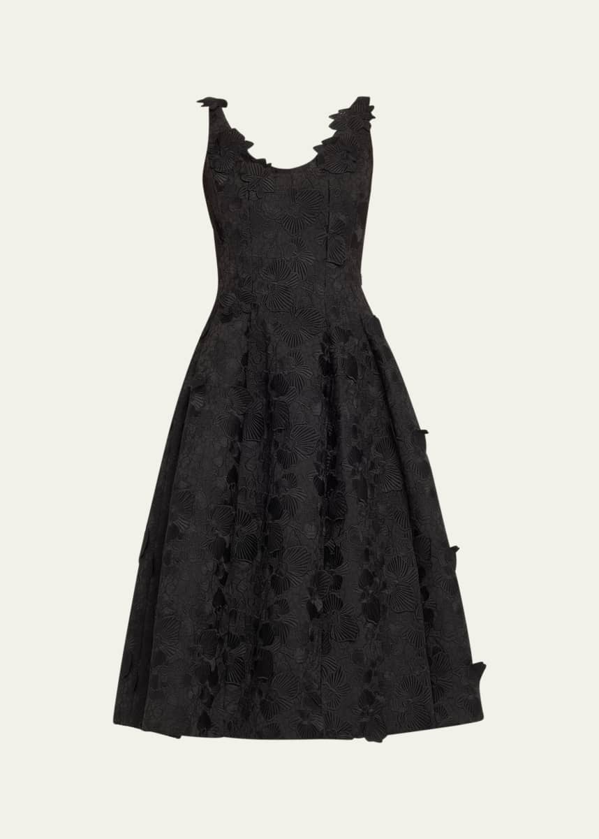 Oscar de la Renta Bonded Orchids Guipure Midi Dress