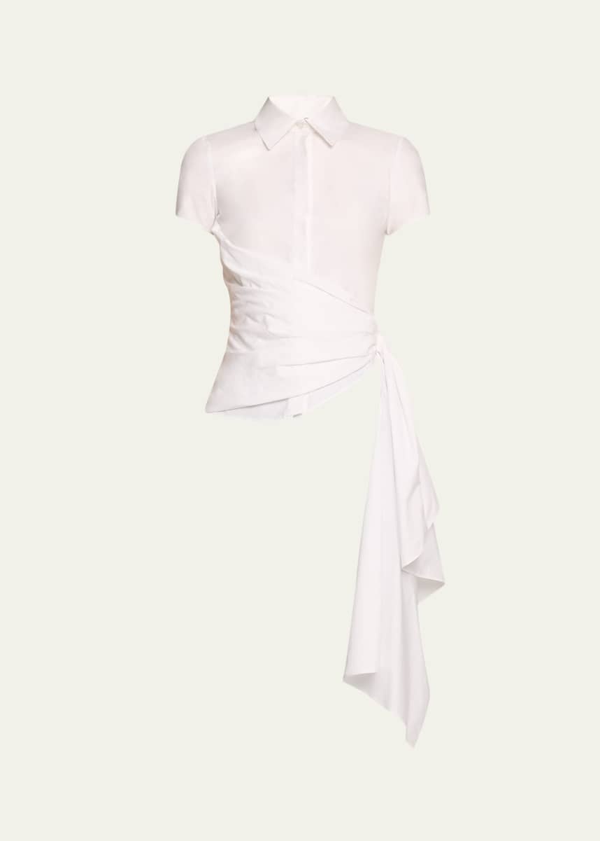 Oscar de la Renta Cap Sleeve Button Front Draped Blouse