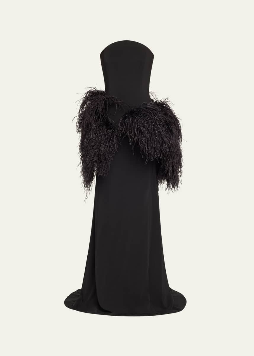 Oscar de la Renta Strapless Feather Peplum Cady Gown