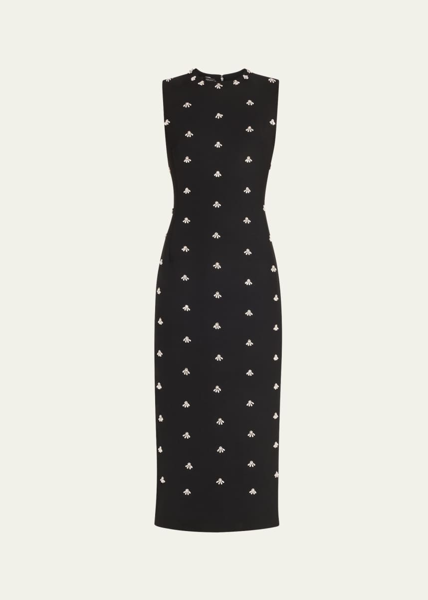 Oscar de la Renta Pearl Cabochon Wool Midi Cocktail Dress