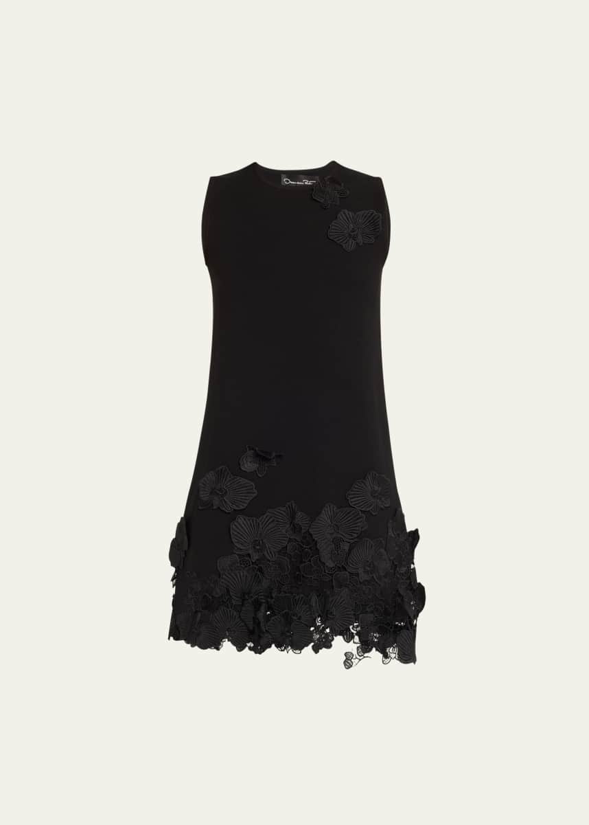 Oscar de la Renta Floral Lace Trapeze Knit Mini Dress