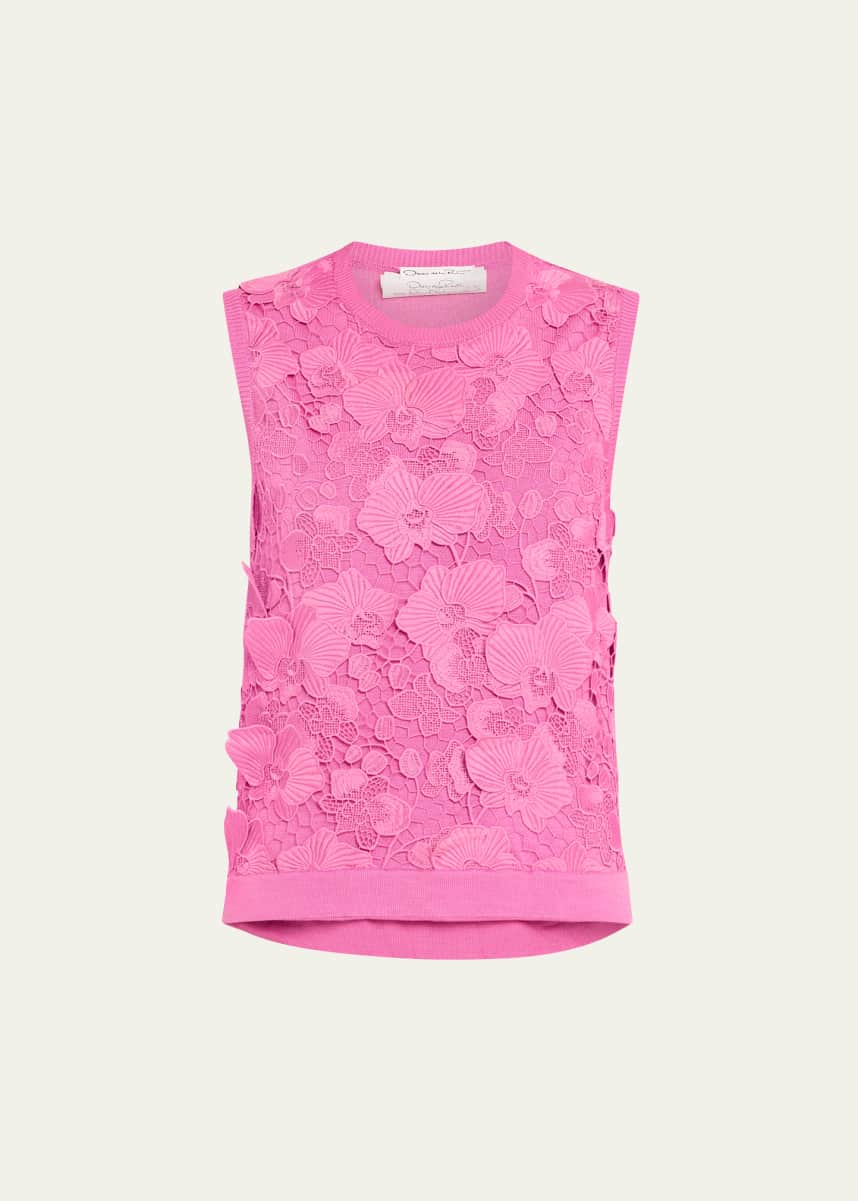 Oscar de la Renta Orchid Guipure Inset Tank