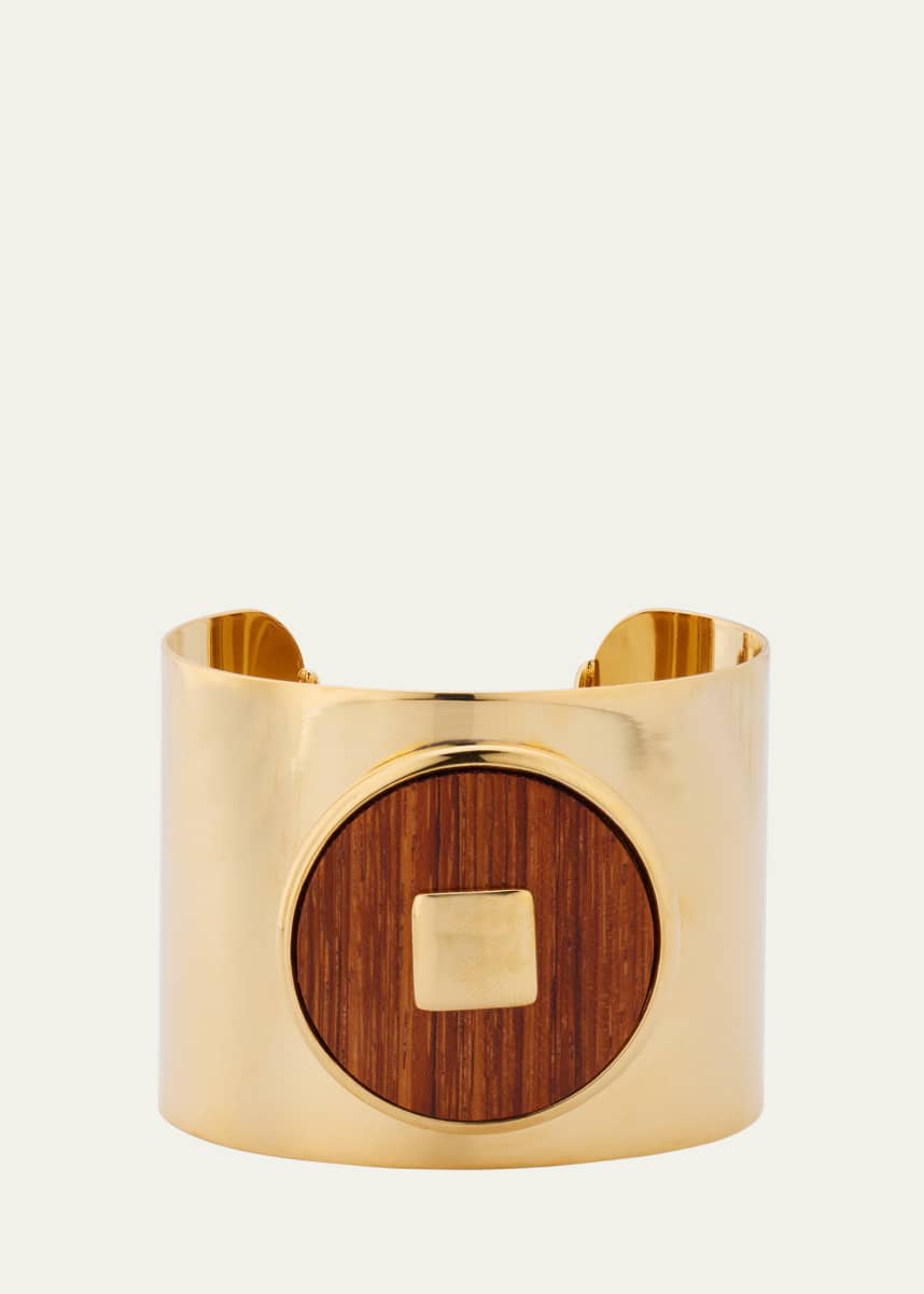 Ben-Amun Gold Plated Cuff with Wood Component, 6"L