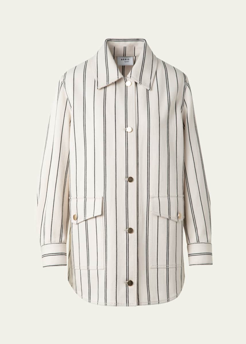 Akris punto Striped Denim Cotton Gabardine Boyfriend Jacket