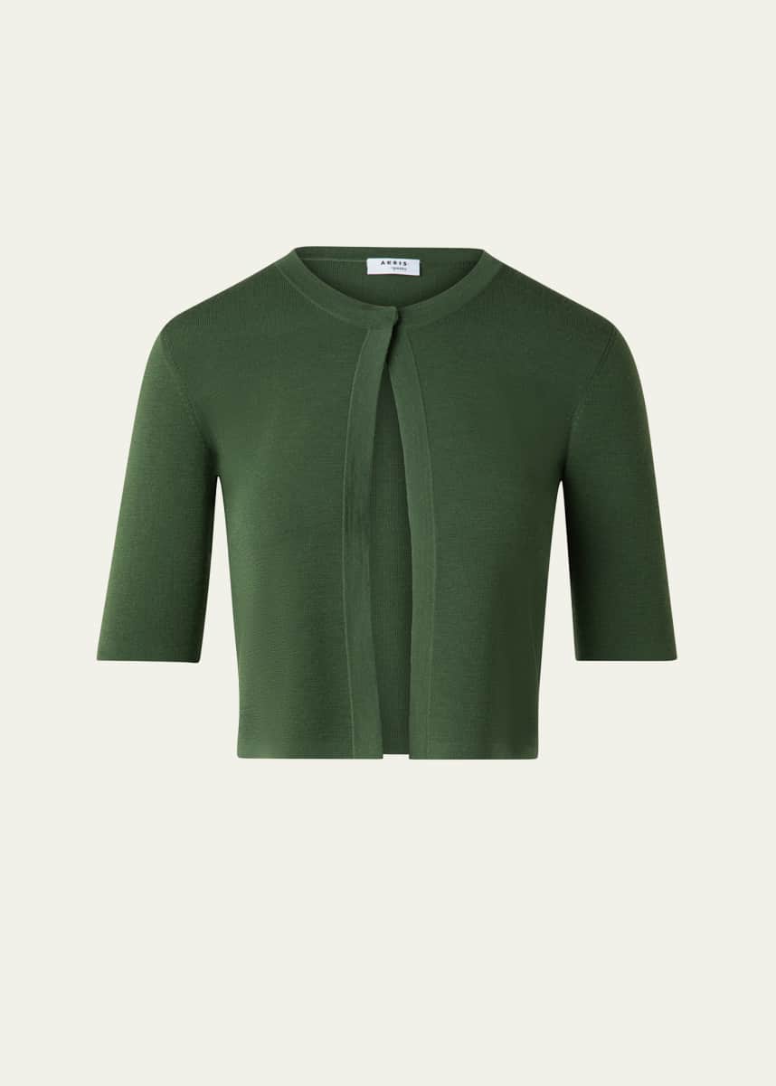 Akris punto One Button Merino Wool Cropped Cardigan