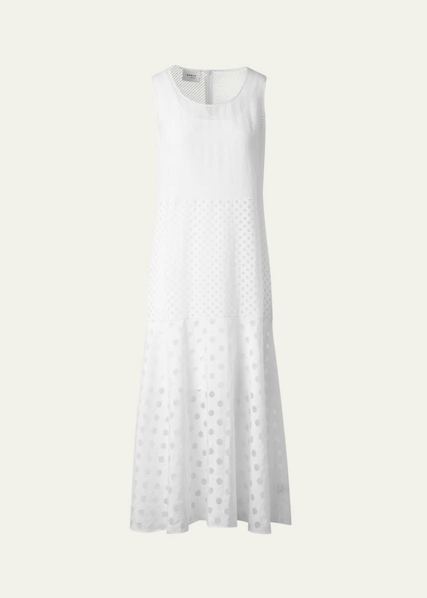 Akris punto Polka Dot Organzino Sleeveless Midi Dress