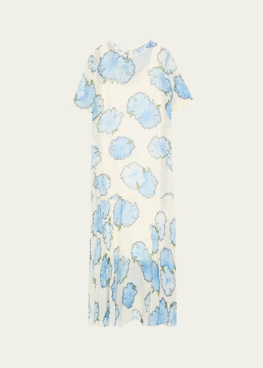Akris punto Carnation-Print Viscose Georgette Short-Sleeve Midi Dress