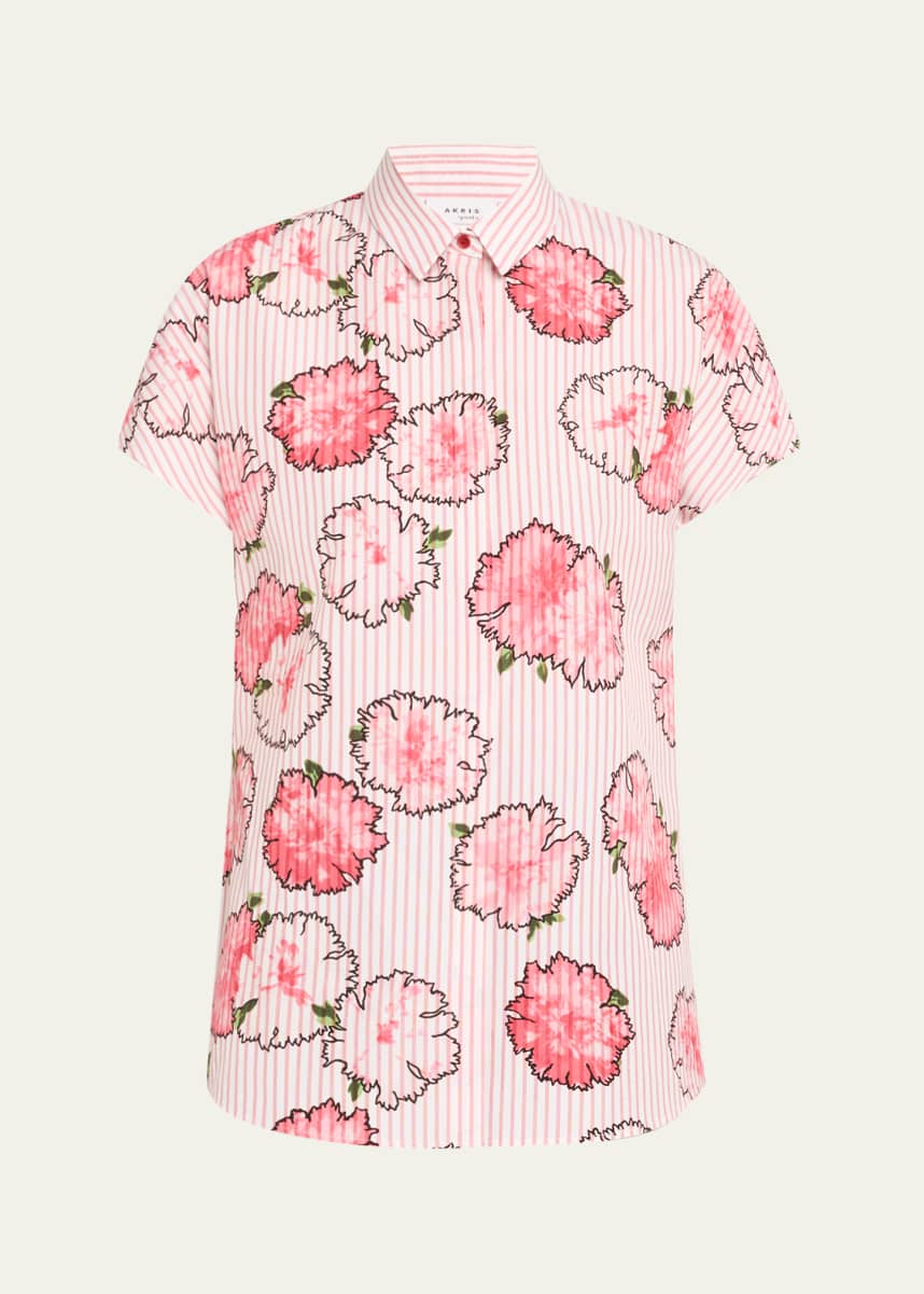Akris punto Carnation Striped Cap-Sleeve Kimono Blouse