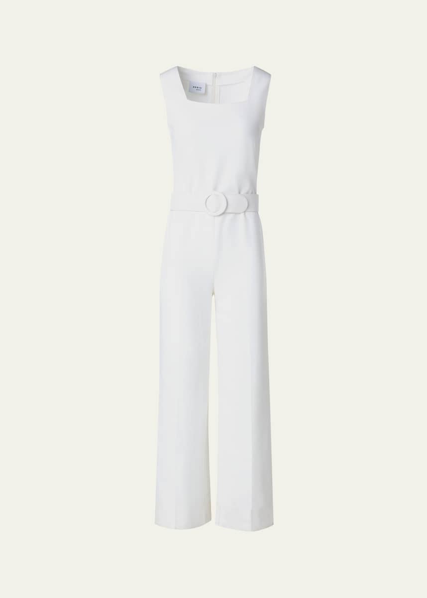 Akris punto Square-Neck Sleeveless Belted Jersey Crop Jumpsuit